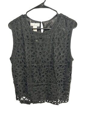 Vintage S.M.H. Lace Sleeveless Top Black Sz Large Keyhole Back Office Whimsigoth